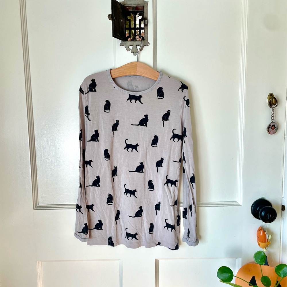 Kyte baby Gray Long Sleeve Cat Print Top
